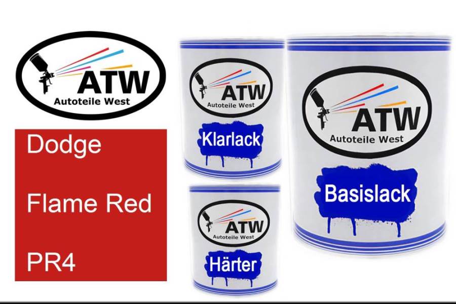 Dodge, Flame Red, PR4: 1L Lackdose + 1L Klarlack + 500ml Härter - Set, von ATW Autoteile West.